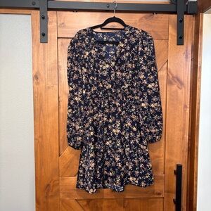 Cupshe Navy Floral Long Sleeve Dress